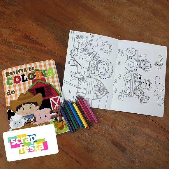 Revista Colorir + Lápis de Cor Festa Fazendinha