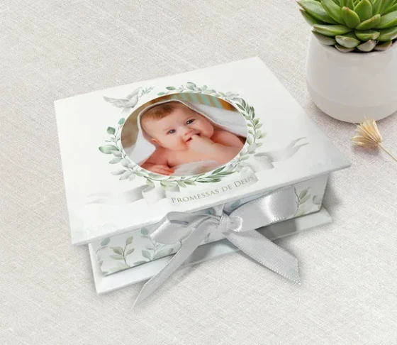 Lembrancinha Caixinha Promessas com Foto do Bebê Batizado
