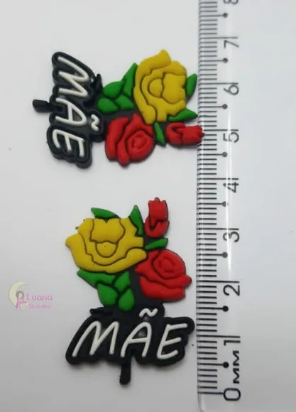 Aplique Rosas Nome Mâe Emborrachado - Pct C/6 Unidades