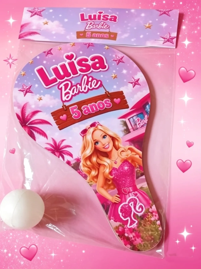Raquete de Ping e Pong Personalizada para lembrancinhas da Barbie