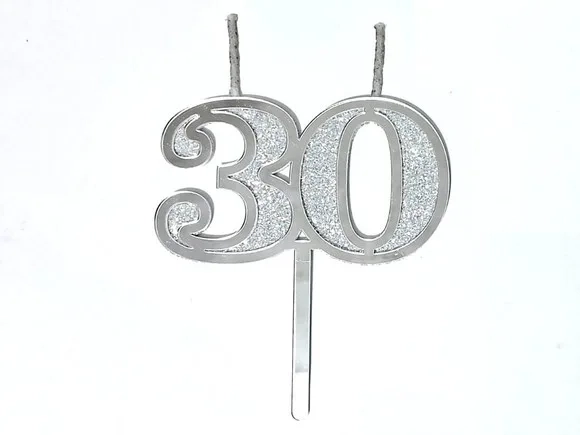 Velas 30 Anos Prata Acrílico Pavio Magico - 1 Peça