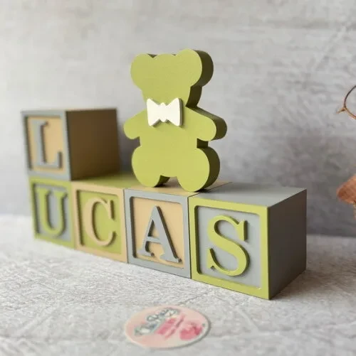 Urso + Cubos Ts 6x6cm- Decoração Bebê