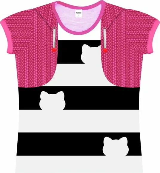 Camiseta Infantil Fantasia Menina Gato Listrada com Bolero Rosa