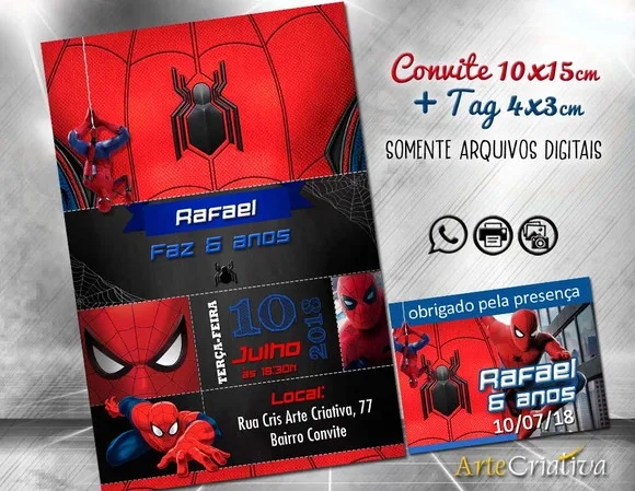CONVITE DIGITAL C/TAG Homem Aranha chalk