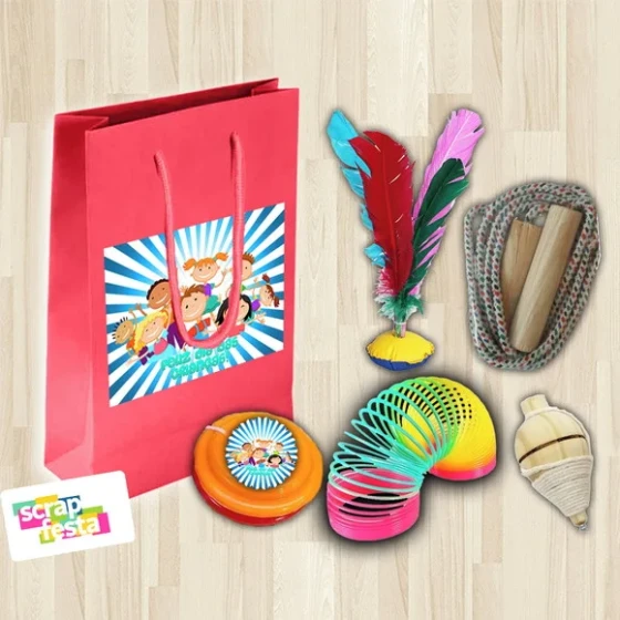Kit Sacola Personalizada com Brinquedos Dia das Crianças
