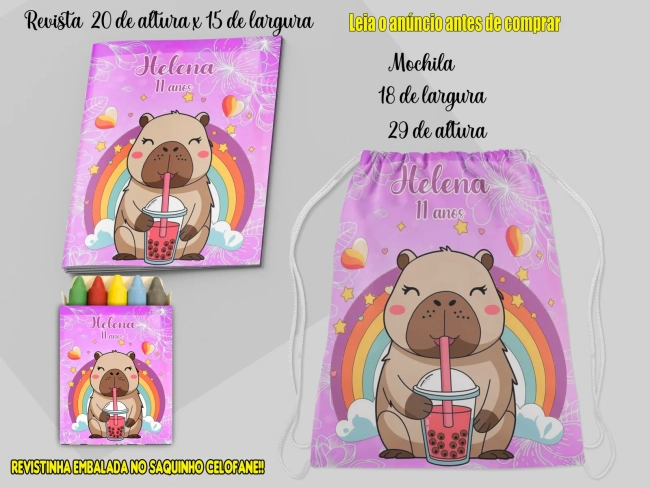 Kit Lembrancinhas Mochila e Revista de Colorir da  Capivara