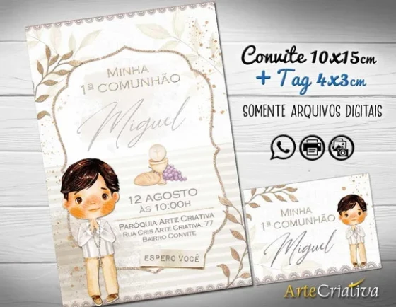 Convite Digital C/tag Primeira Comunhão Menino