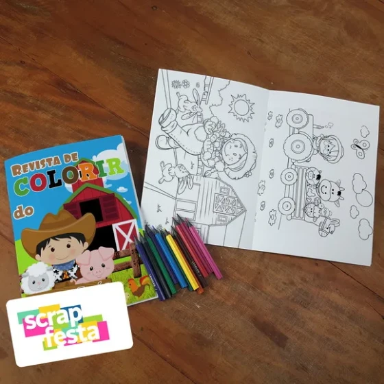Revista Colorir + Lápis de Cor Festa Fazendinha