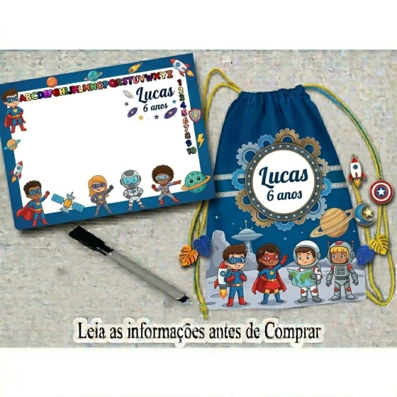 Kit Mochilinha e Lousa Magica personalizada lembrancinhas de aniversario infantil