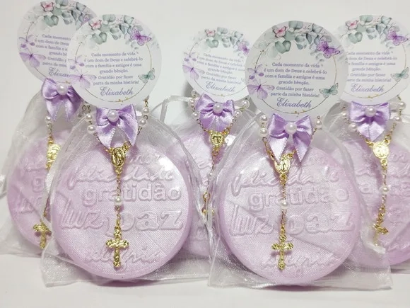 Lembrancinha de Aniversário: Sabonete Gratidão G com Terço