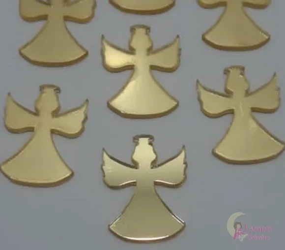 Aplique Anjinho Acrílico Espelhado Dourado - Pct C/7 Unid