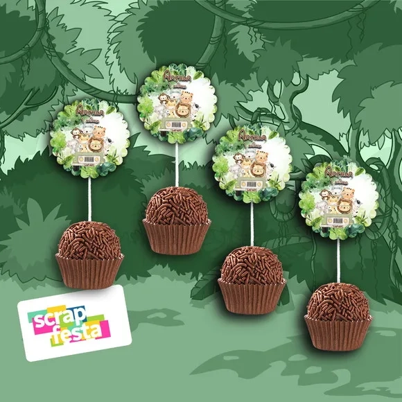 Topper Redondo 2,5 cm Escalopado para Docinho Festa Safari