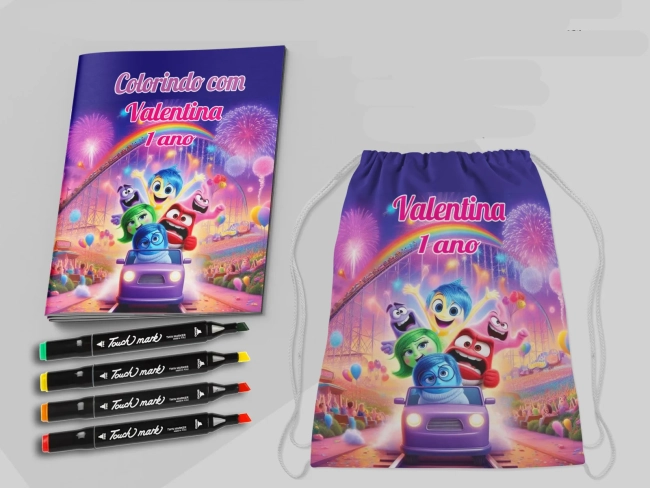 Kit Mochila e Revista de colorir para lembrancinhas Divertidamente