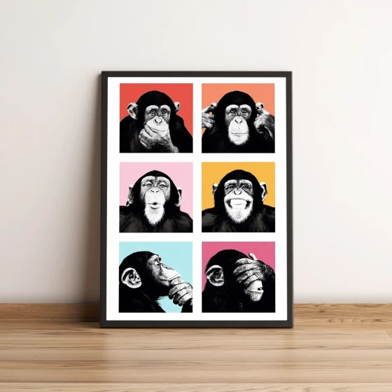 Quadro Divertido Macacos Pop Colorido 2582