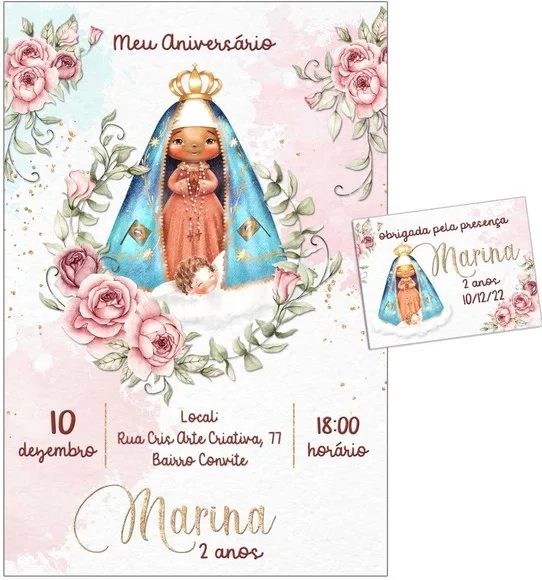 Convite Digital C/tag Nossa Senhora Aparecida Aquarela 5