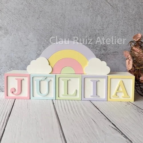 Tons Pastel Cubos 6x6cm Ts + Arco Íris. Decoração Bebê
