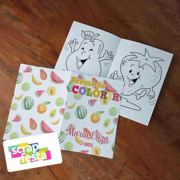 Revista Colorir + Giz Cera Festa Hortifrúti/frutas/quitanda