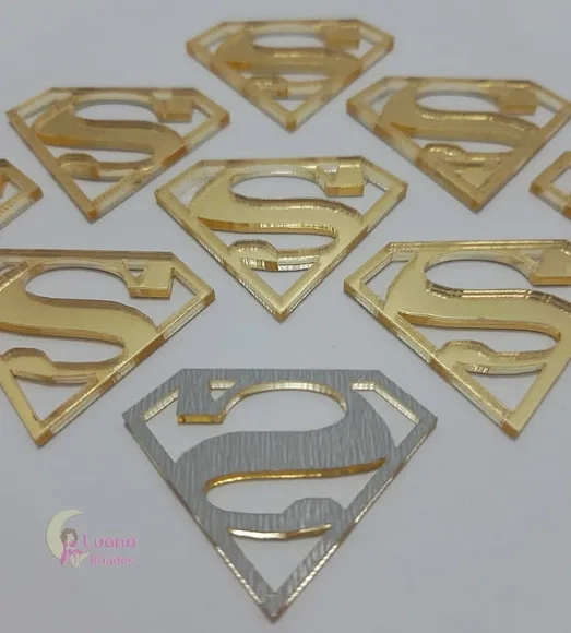 Aplique Símbolo Superman Acrílico Espelhado Dour-pct C/6 Uni