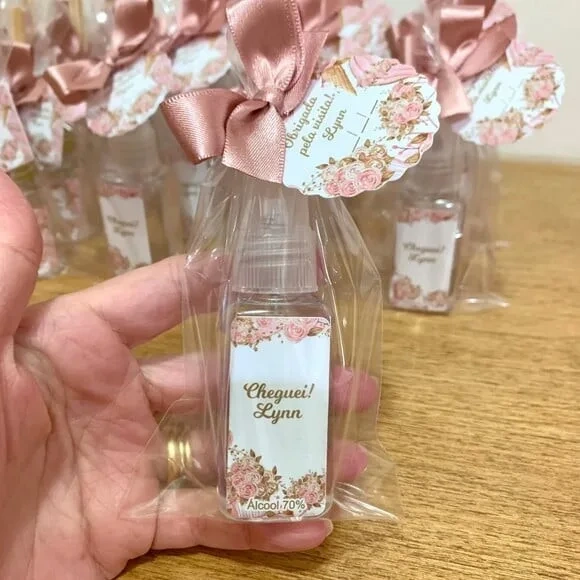 Álcool 70% Spray Lembrancinha maternidade floral rosê gold