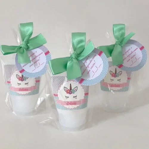 Álcool gel 70% Lembrancinha Maternidade Unicórnio