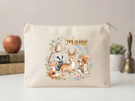Lembrancinha Nécessaire Personalizada Algodão Cru 20x15 Estampa DTF Bosque Encantado