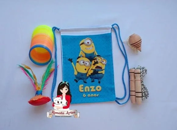 Mochila Boa Infância Personalizada Tema Minions Azul