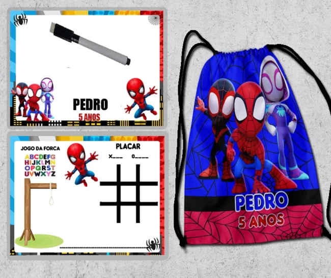 Kit Mochila e Lousa Magica para lembrancinhas Spider Man e seus Amigos