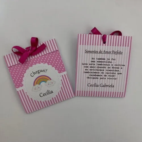 Lembrança Maternidade Sachê Sementinha Arco Íris Pink