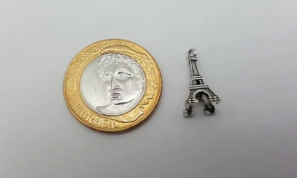 Pingente da Torre Eiffel Prata Velha de 1,9cm - 12 Unidade