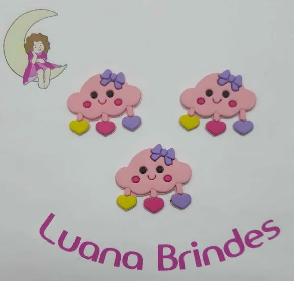 Apliques Nuvem Rosa de Borracha- Pct C/6 Unid