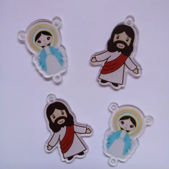 Kit Terço Jesus Ressuscitado e Graças Acrilico Azul 2 kits