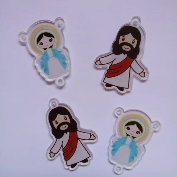 Kit Terço Jesus Ressuscitado e Graças Acrilico Azul 2 kits