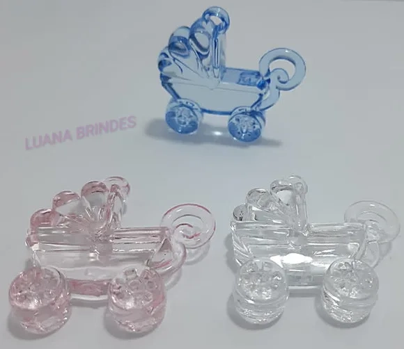 Carrinho de Bebe Pingente Colorido Acrilico 4cm Pct 5 Unids