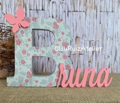 Jardim Encantado -decoração Bebê Nome em mdf com Estampa
