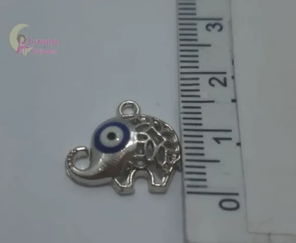 Pingente Elefante Olho Grego de Metal Prateado 3 unidades