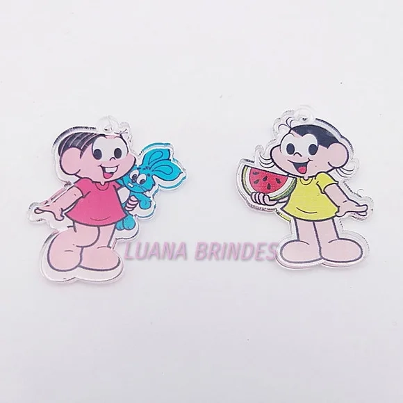 Pingentes Mônica e Magali em acrilico - pct c/ 10 unidades