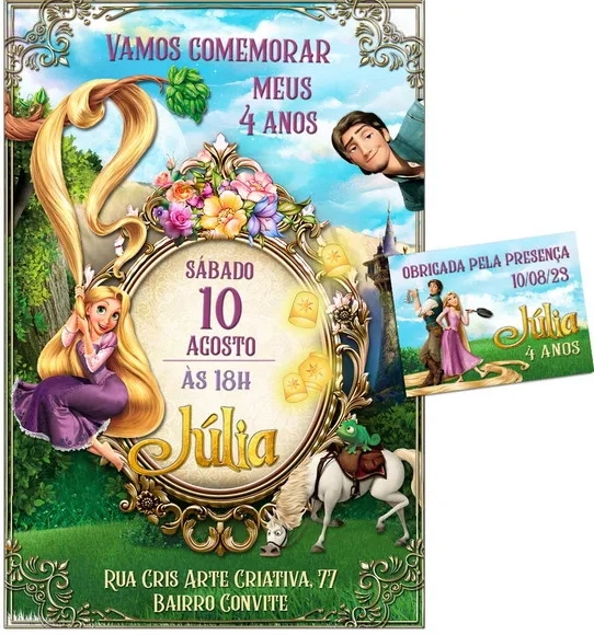 Convite Digital C/tag Rapunzel Enrolados