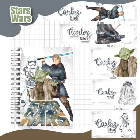 Caderno + Etiquetas + Tag Personalizada + Lápis (star Wars )