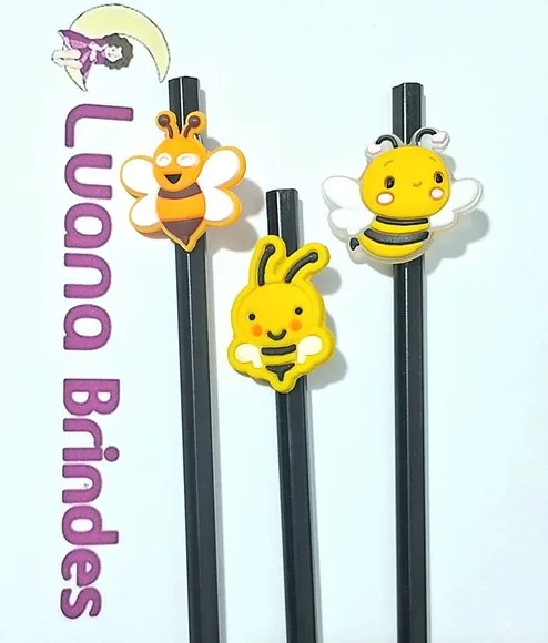 Lápis C/ponteira Abelhas Emborrachado 3cm Pacotes C/6 Peças