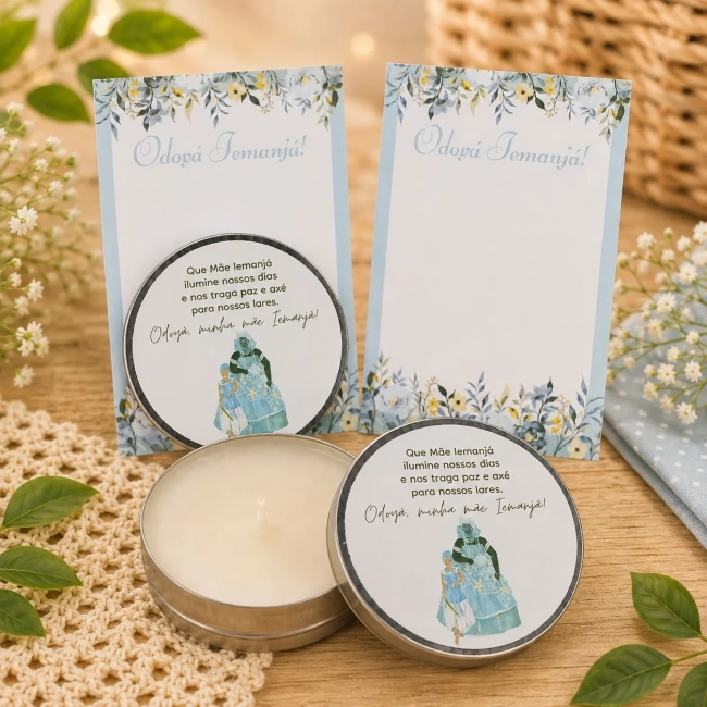 30 unidades de Vela Aromática na latinha Personalizada, Iemanja - Oxumare - Orixás e Entidades, fazemos qualquer tema.