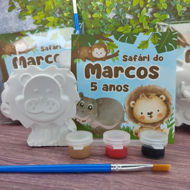 20 Unidades Safári Pintura em Gesso (Gesso Cru + 3 Cores de Guaches e Pincel)