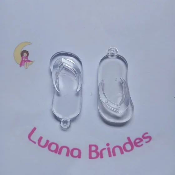 Chinelo Pingente Transparente Acrilico 5cm Pct 12 Unidades