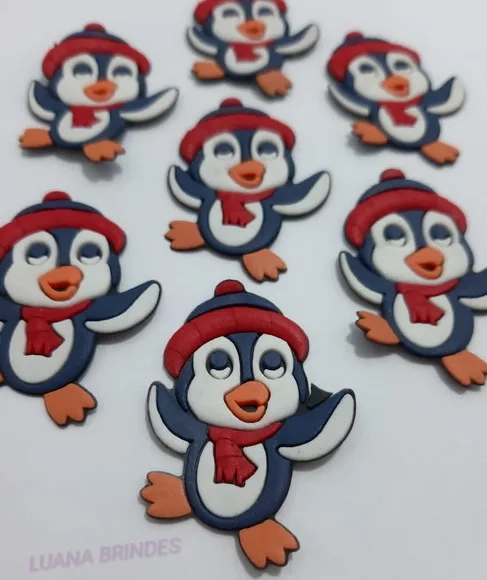 Aplique Pinguim de Borracha - pct com 6 unidades