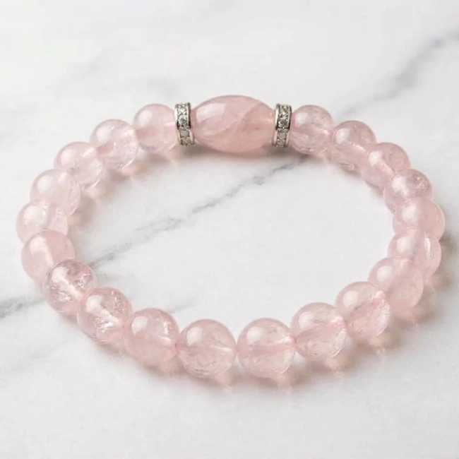 Pulseira Japamala Quartzo Rosa 27 Contas 6mm Delicada e Ajustável