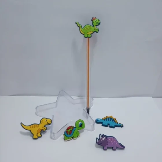 Ponteira para Lapis Dinossauros de Borracha Pct 05 Variados