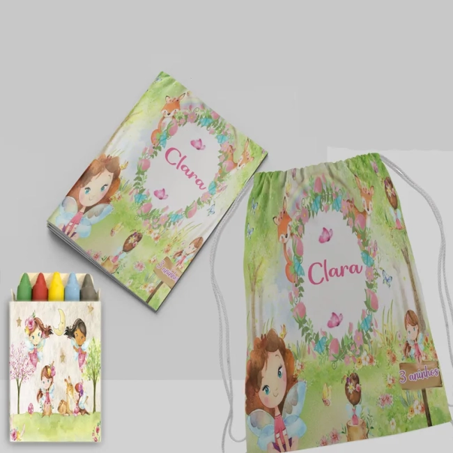 Kit Lembrancinhas Mochila e Revista personalizado Jardim das Fadas