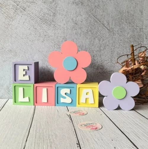Flores + Cubos 6x6cm Candy Ts Decoração Bebê Pastéis