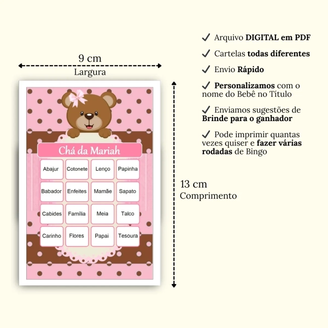 Bingo Chá de Bebê Menina Pdf Para Imprimir