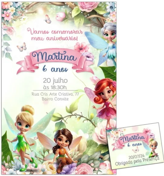Convite Digital C/tag Tinker Bell Sininho