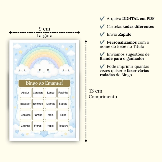 Bingo Chá de Bebê Menino PDF Para Imprimir